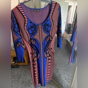 Jealous Tomato Orange and Blue Mini Dress - Long Sleeve